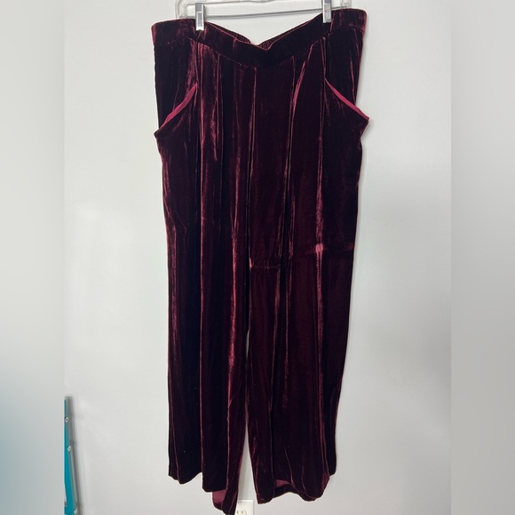 Eileen Fisher Velvet Silk Wide Leg Pants Burgundy Cranberry...